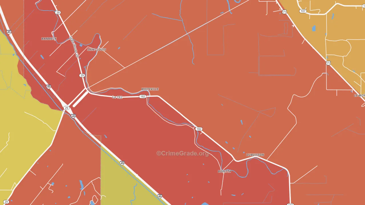 Whiteville, LA Map of Robbery Rates