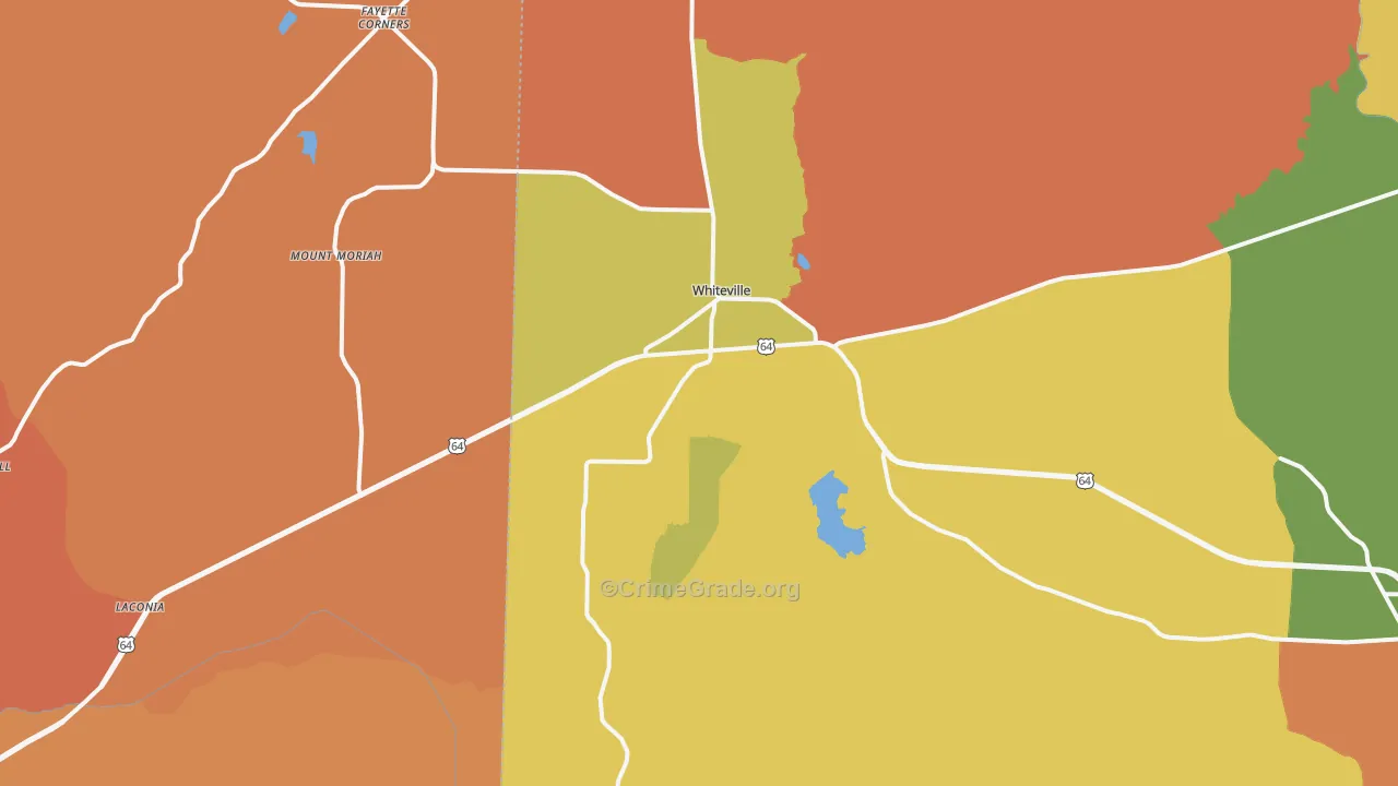 Whiteville, TN Map of Robbery Rates