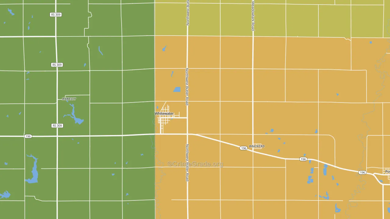 Whitewater, KS Map of Robbery Rates