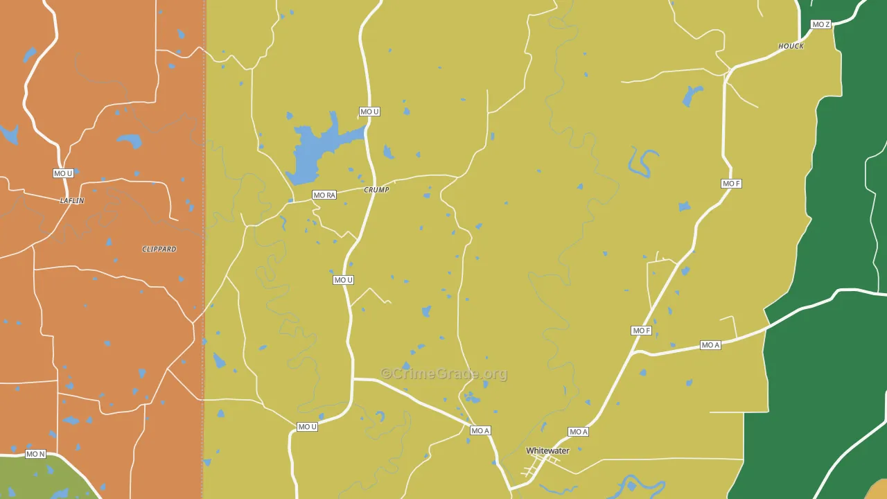 Whitewater, MO Map of Robbery Rates
