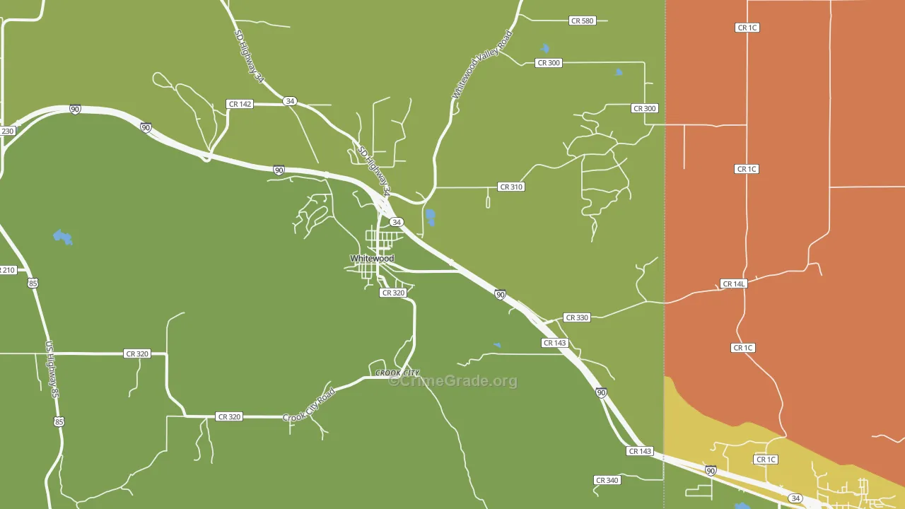 Whitewood, SD Map of Robbery Rates