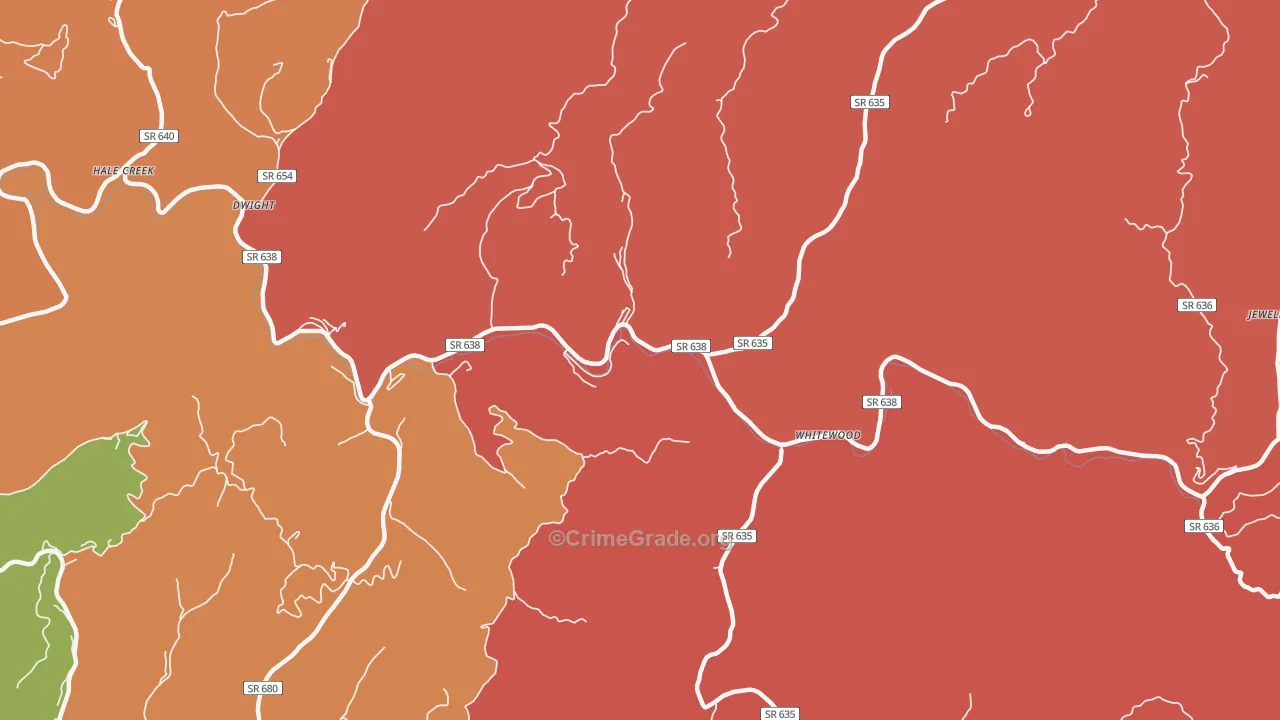 Whitewood, VA Map of Robbery Rates