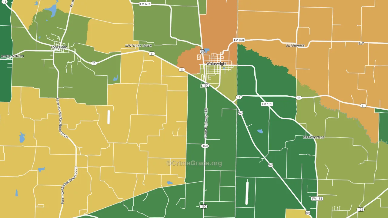 Whitewright, TX Map of Robbery Rates