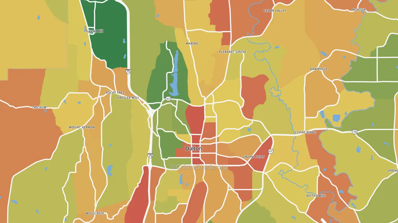 Whitfield County, GA Map of Robbery Rates