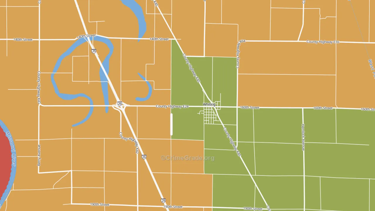 Whiting, IA Map of Robbery Rates