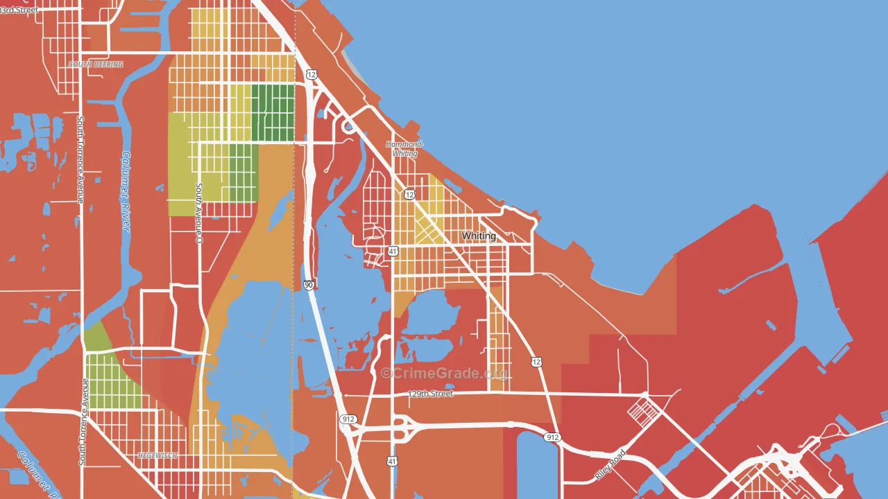 Whiting, IN Map of Robbery Rates