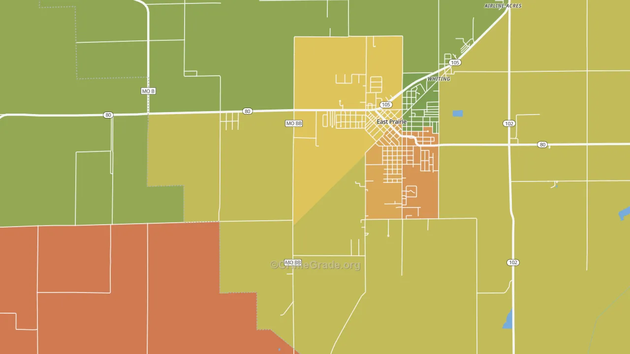 Whiting, MO Map of Robbery Rates