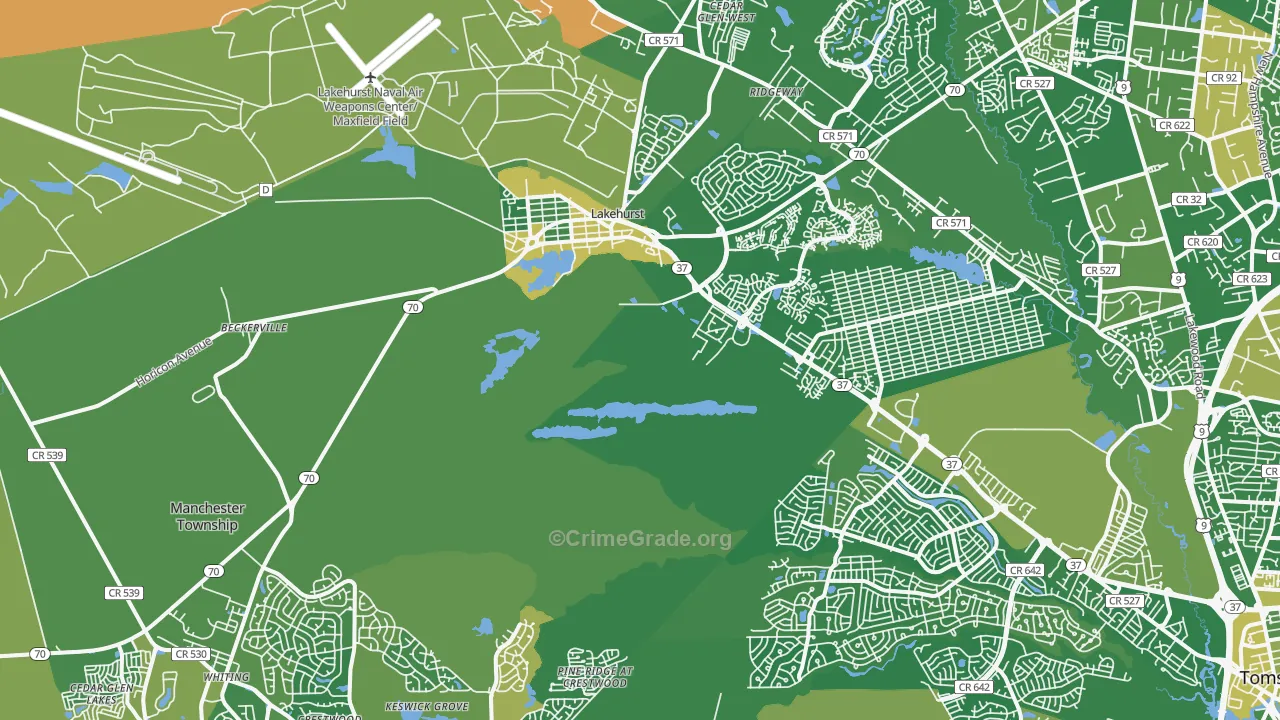 Whiting, NJ Map of Robbery Rates