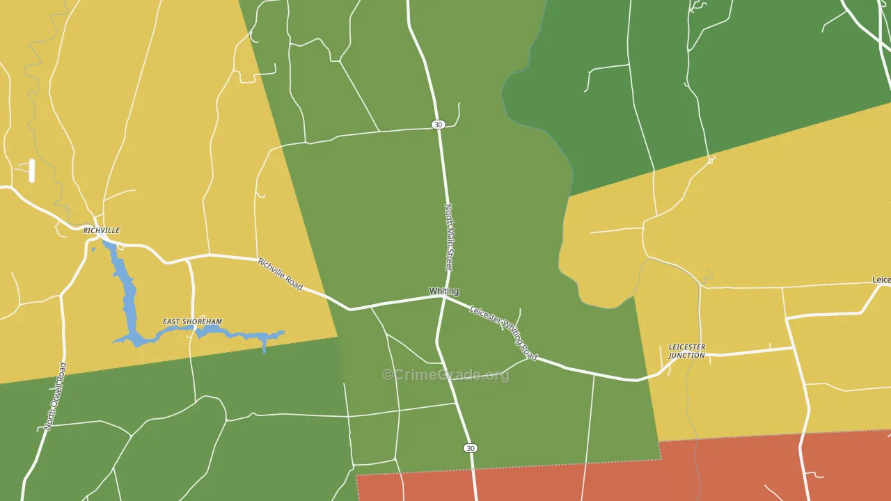 Whiting, VT Map of Robbery Rates