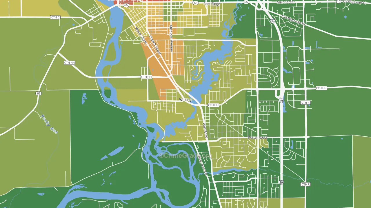 Whiting, WI Map of Robbery Rates