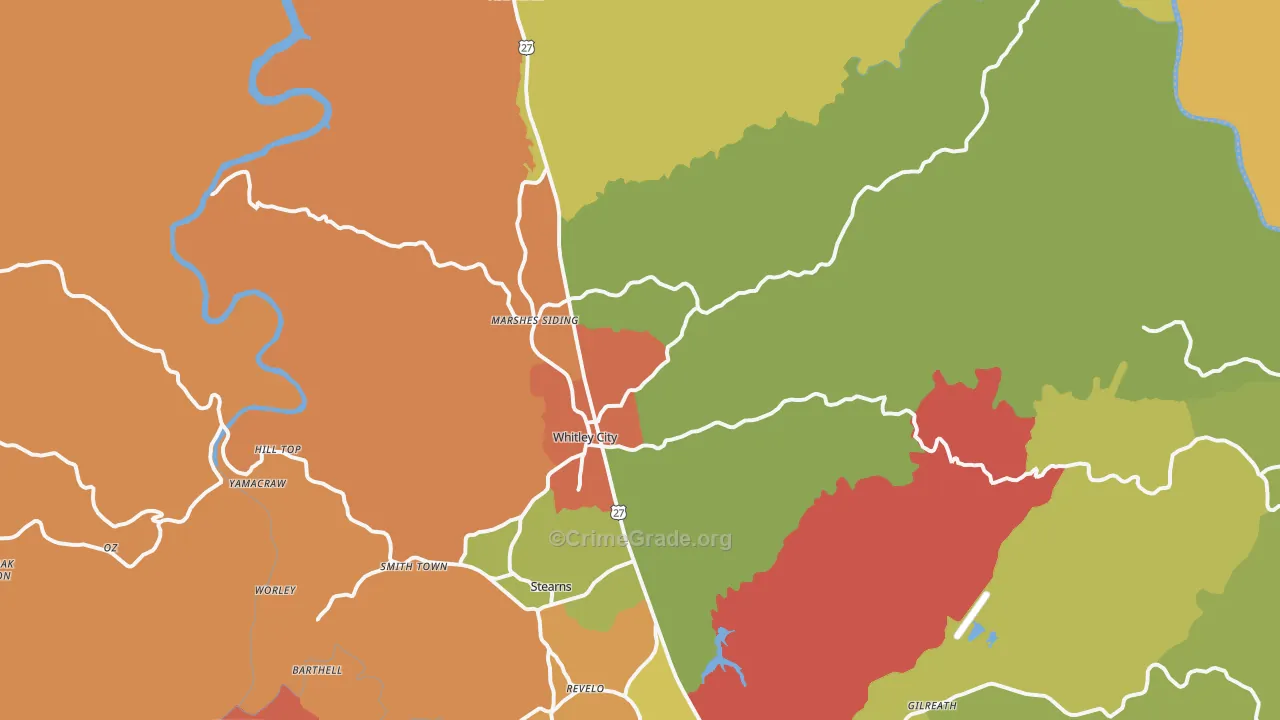Whitley City, KY Map of Robbery Rates