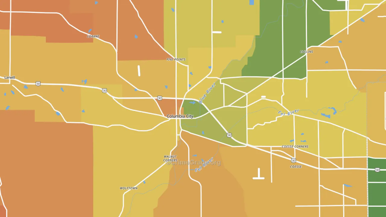 Whitley County, IN Map of Robbery Rates