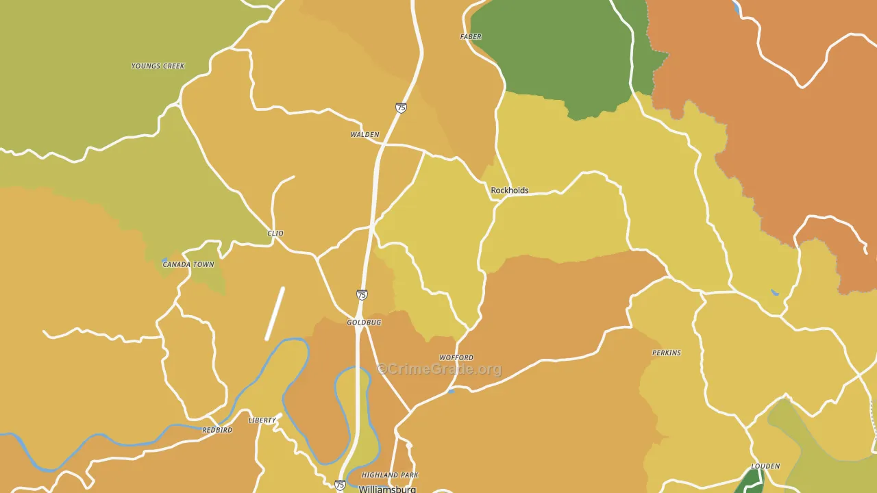 Whitley County, KY Map of Robbery Rates