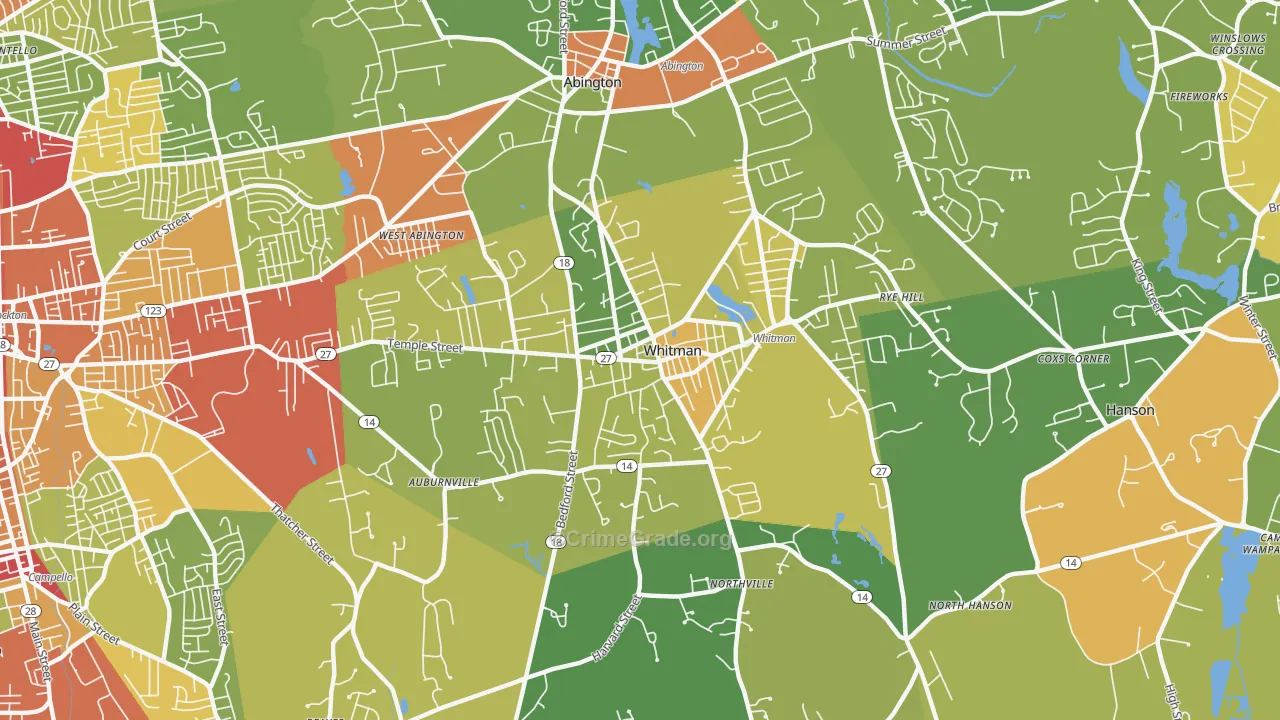 Whitman, MA Map of Robbery Rates