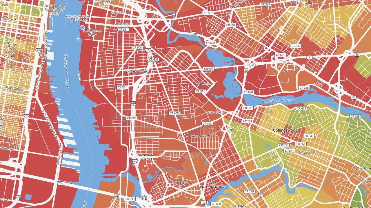 Whitman Park, Camden, NJ Map of Robbery Rates
