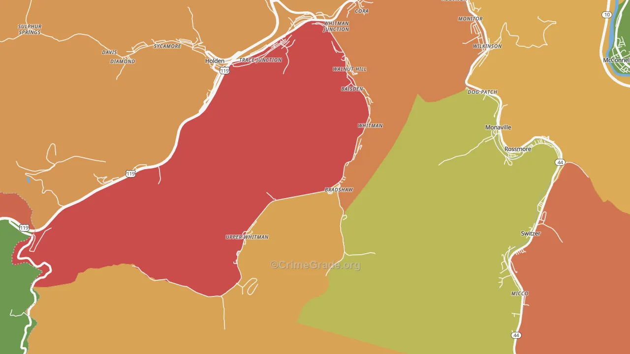 Whitman, WV Map of Robbery Rates