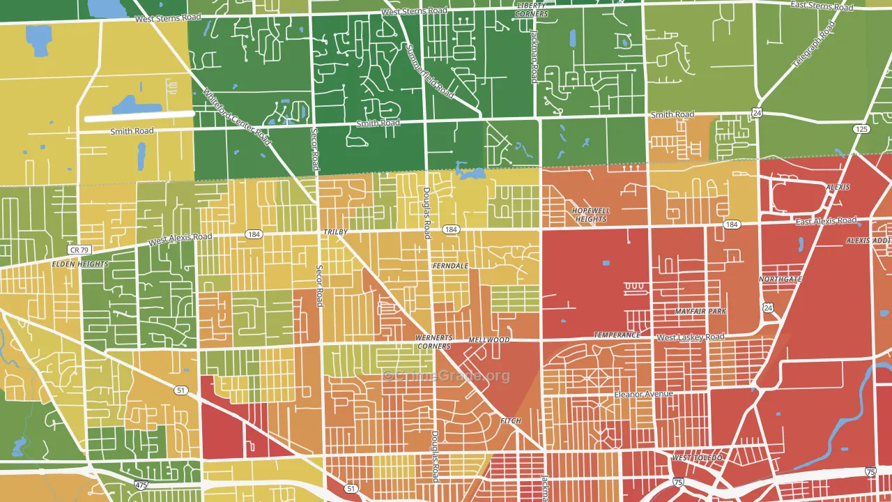 Whitmer-Trilby, Toledo, OH Map of Robbery Rates