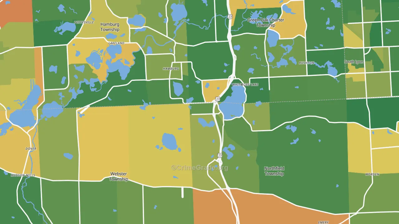 Whitmore Lake, MI Map of Robbery Rates