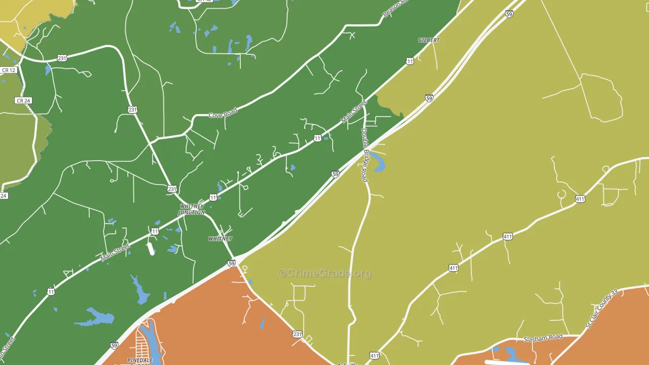 Whitney, AL Map of Robbery Rates