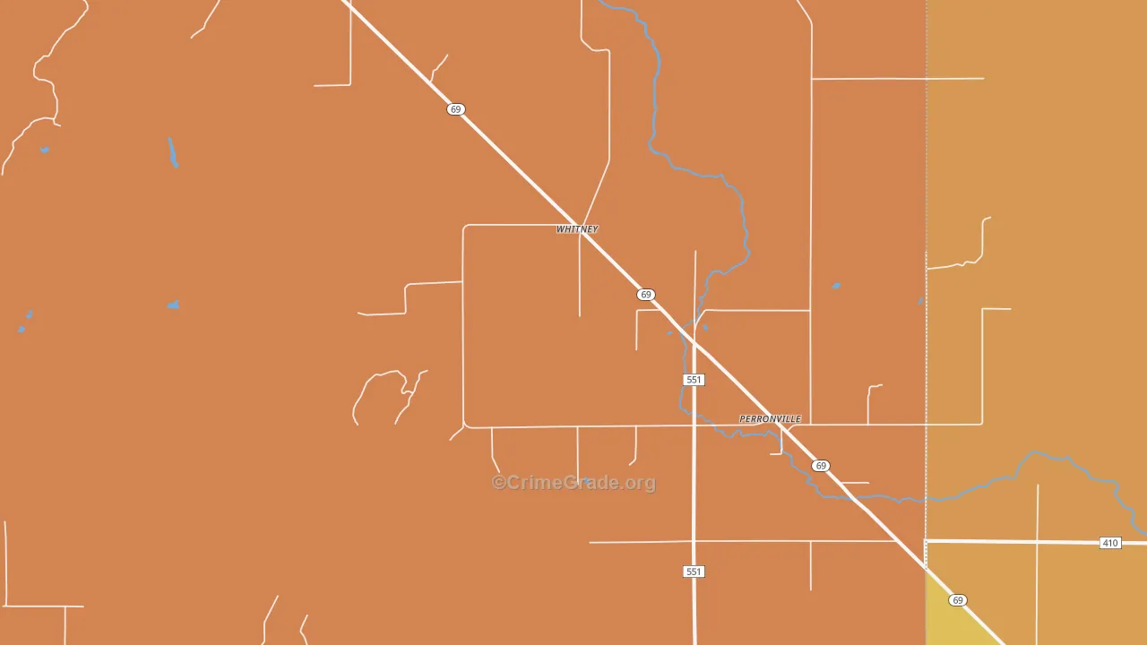 Whitney, MI Map of Robbery Rates