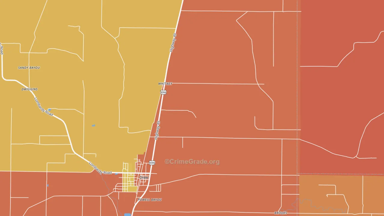 Whitney, MS Map of Robbery Rates