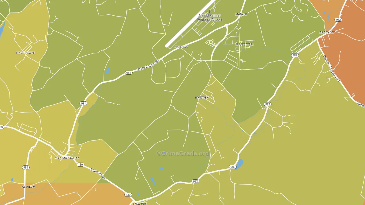 Whitney, PA Map of Robbery Rates
