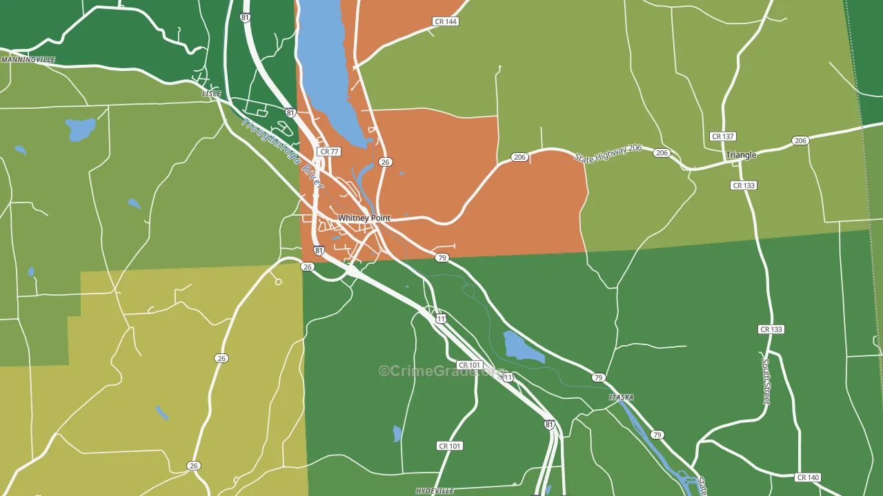 Whitney Point, NY Map of Robbery Rates