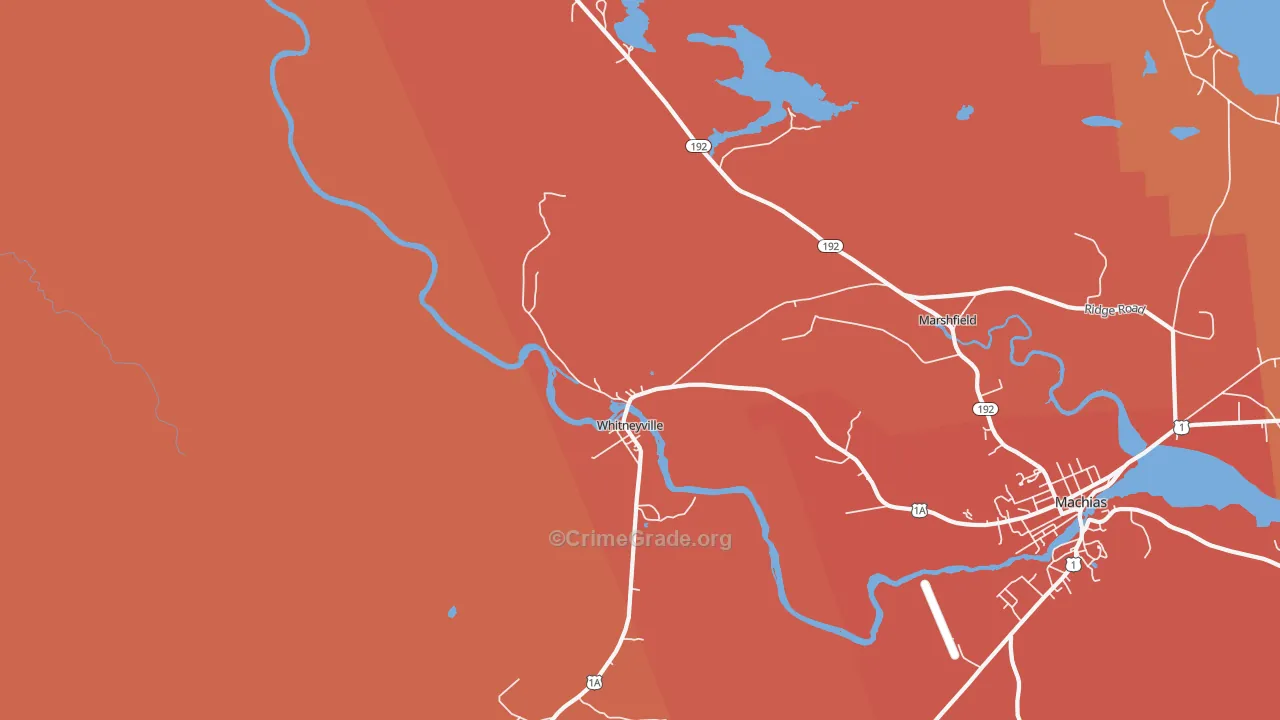 Whitneyville, ME Map of Robbery Rates