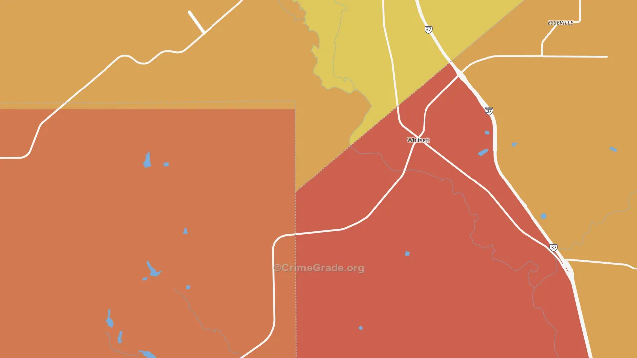 Whitsett, TX Map of Robbery Rates