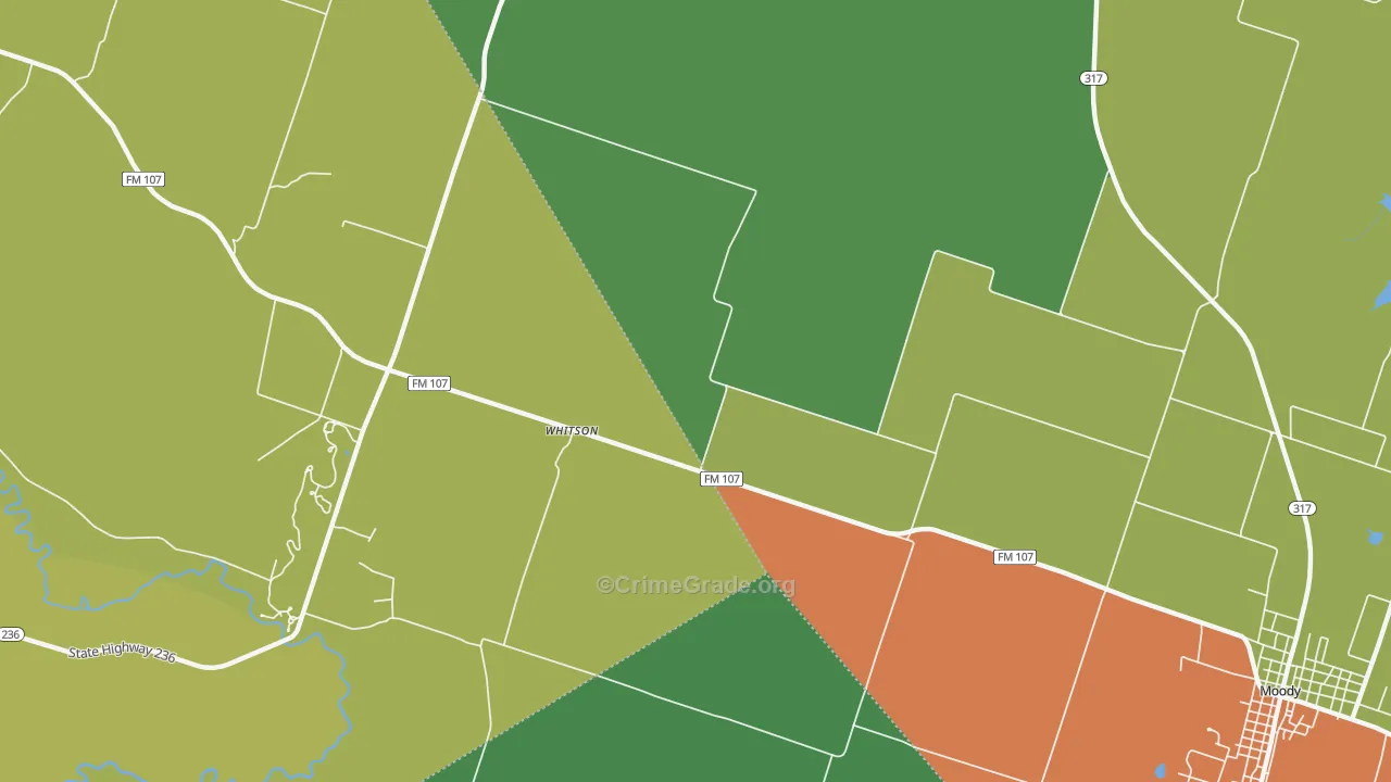 Whitson, TX Map of Robbery Rates