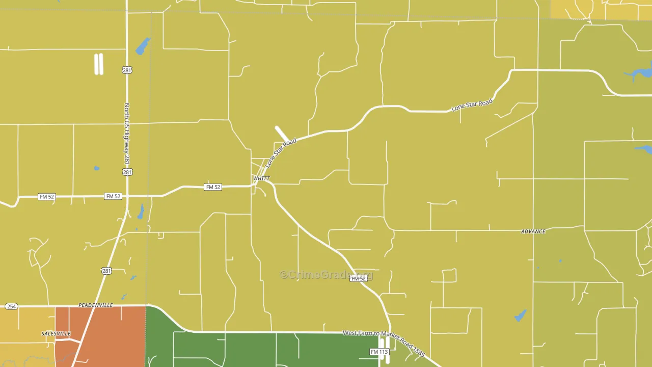 Whitt, TX Map of Robbery Rates
