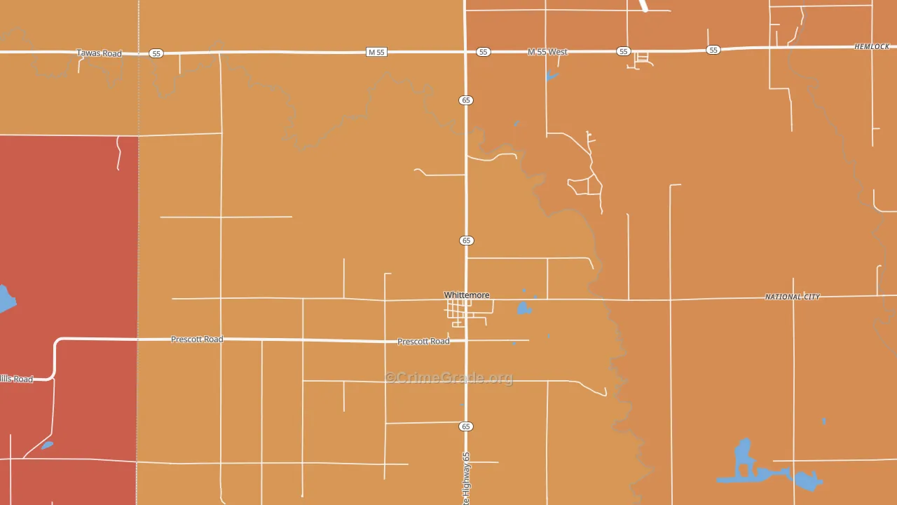 Whittemore, MI Map of Robbery Rates