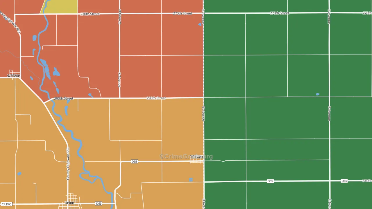 Whitten, IA Map of Robbery Rates