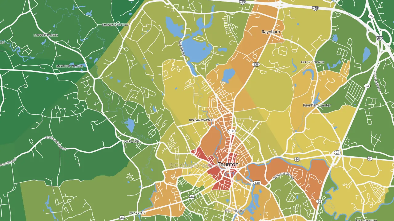 Whittenton, Taunton, MA Map of Robbery Rates
