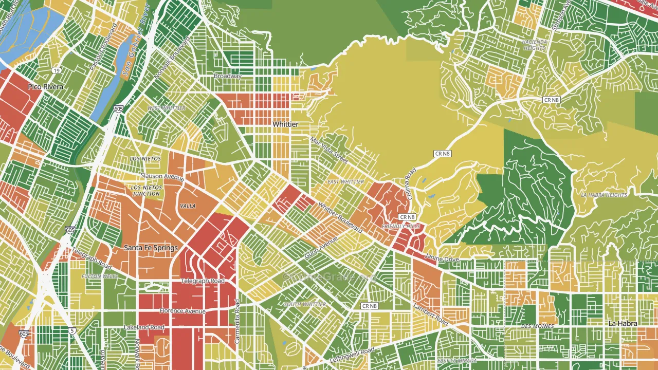 Whittier, CA Map of Robbery Rates