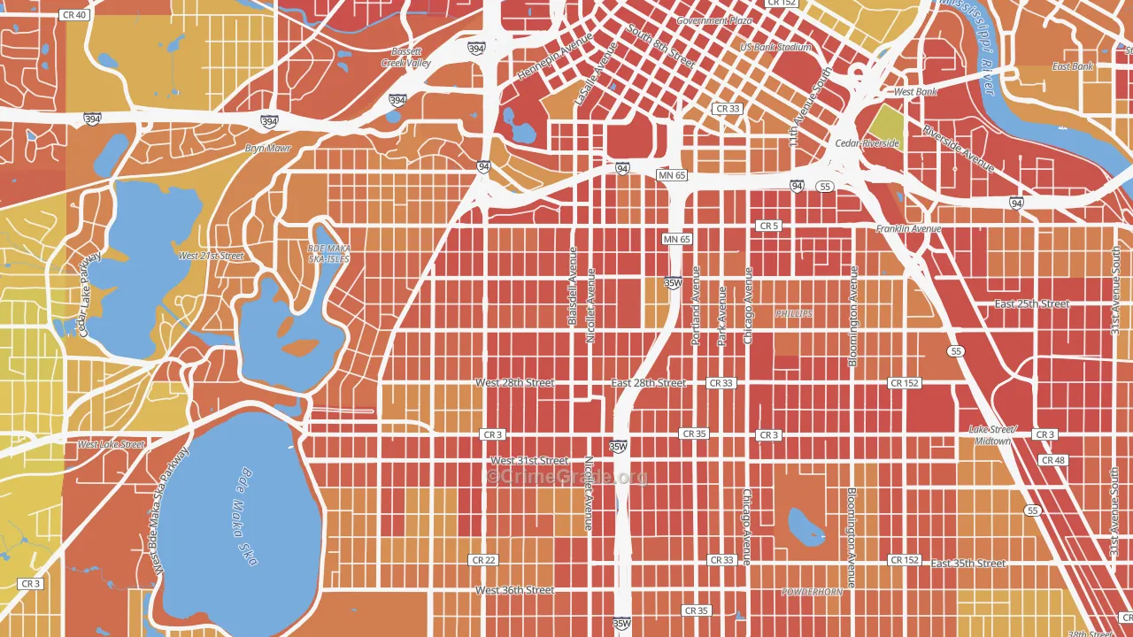 Whittier, Minneapolis, MN Map of Robbery Rates