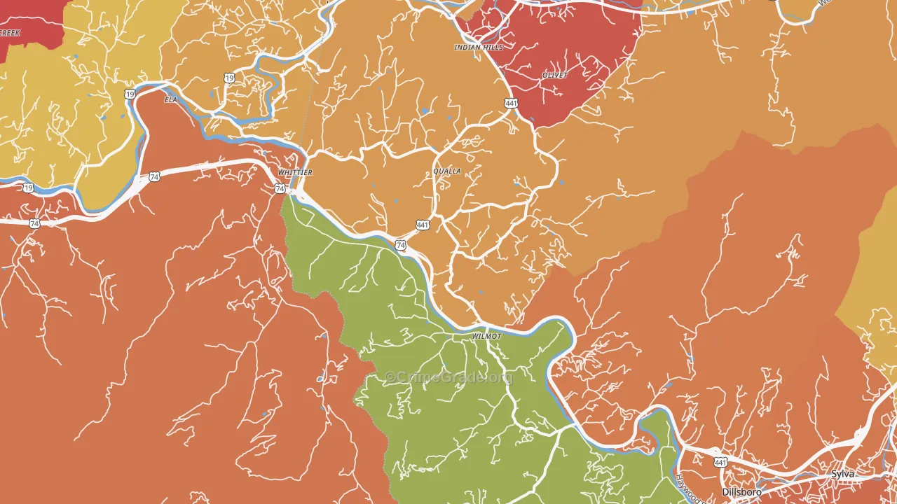 Whittier, NC Map of Robbery Rates