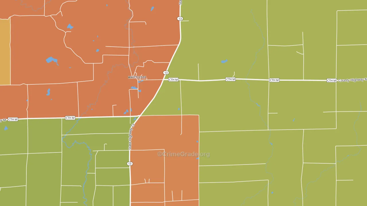 Whittlesey, WI Map of Robbery Rates