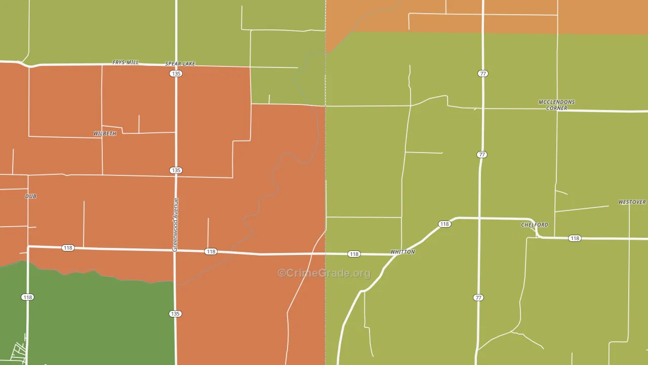 Whitton, AR Map of Robbery Rates
