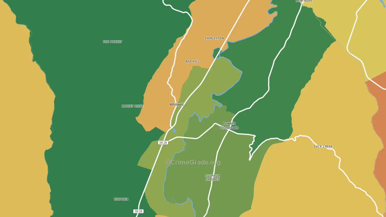 Whitwell, TN Map of Robbery Rates