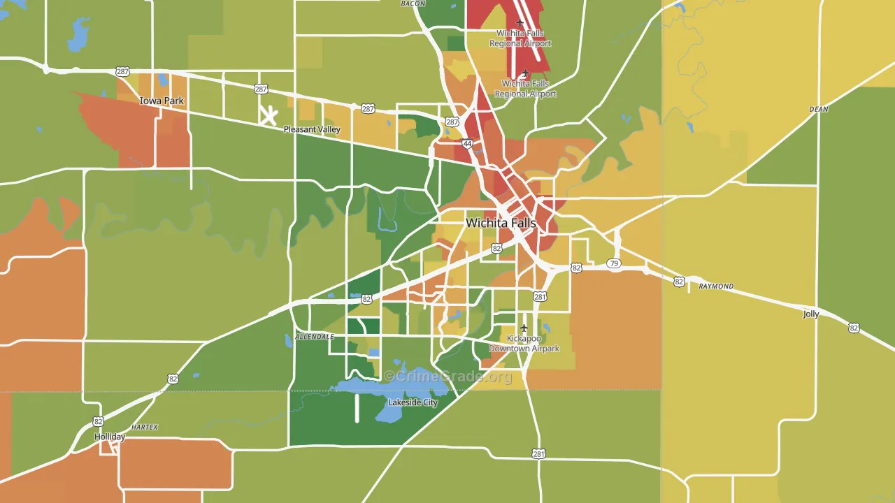Wichita Falls, TX Map of Robbery Rates