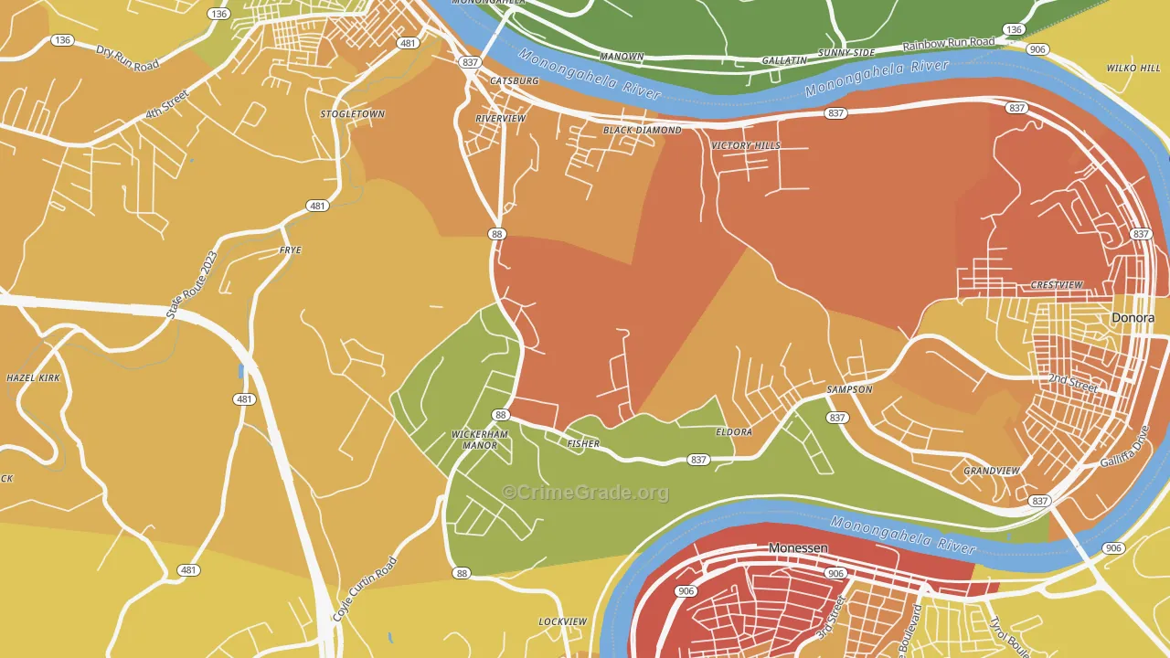 Wickerham Manor-Fisher, PA Map of Robbery Rates