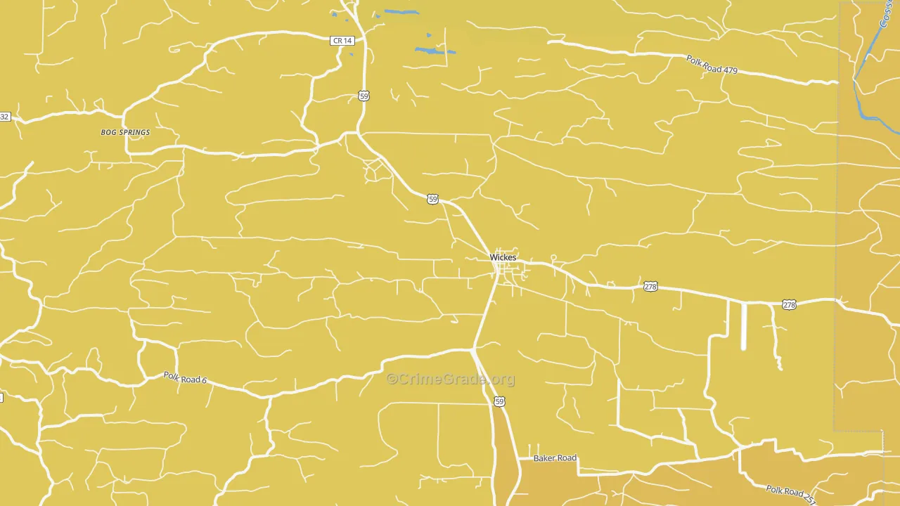 Wickes, AR Map of Robbery Rates