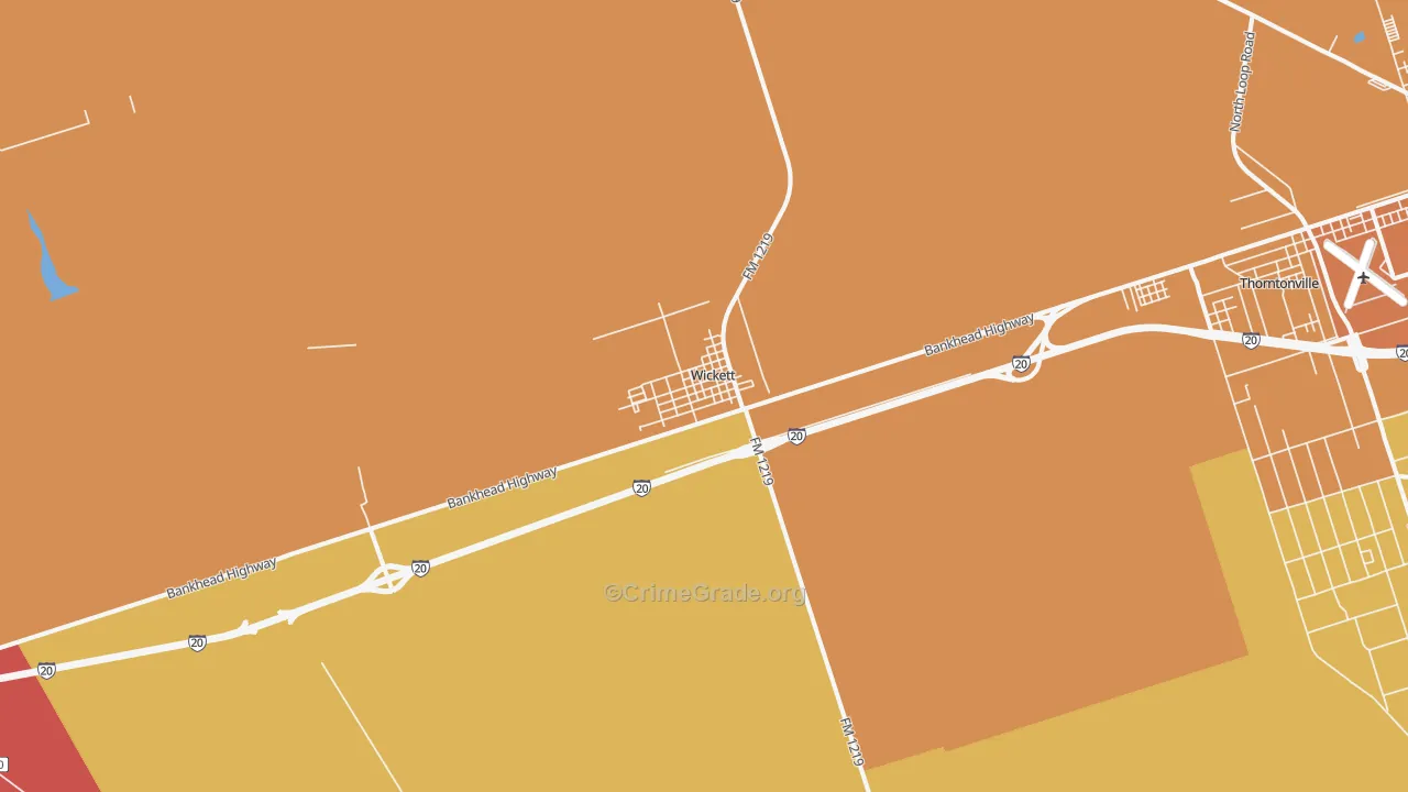 Wickett, TX Map of Robbery Rates
