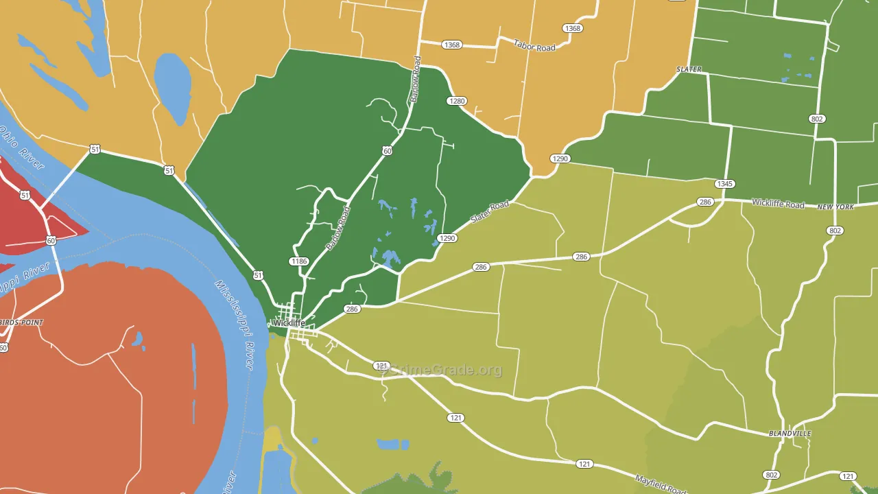 Wickliffe, KY Map of Robbery Rates