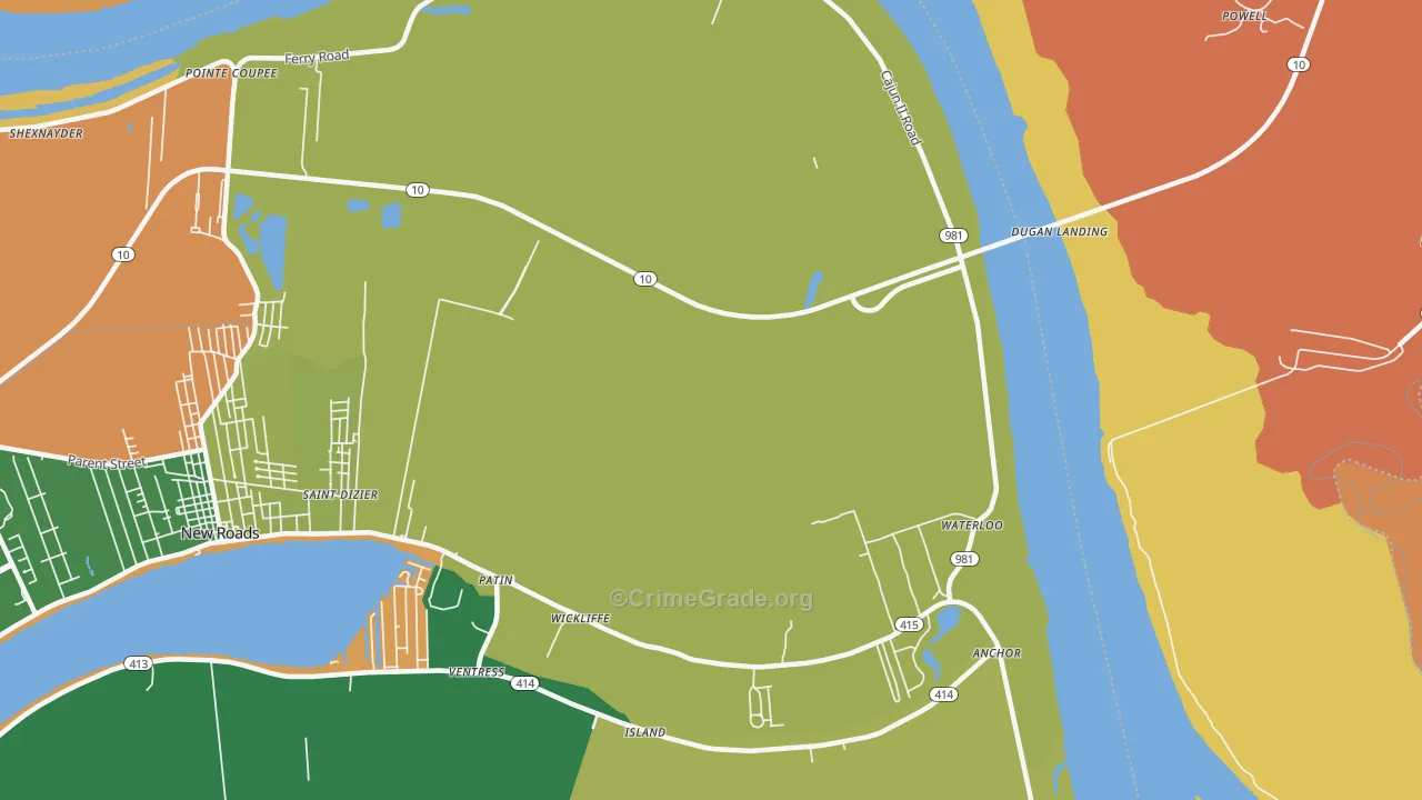 Wickliffe, LA Map of Robbery Rates