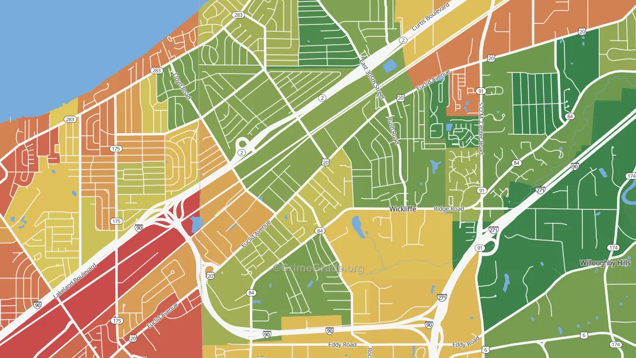 Wickliffe, OH Map of Robbery Rates