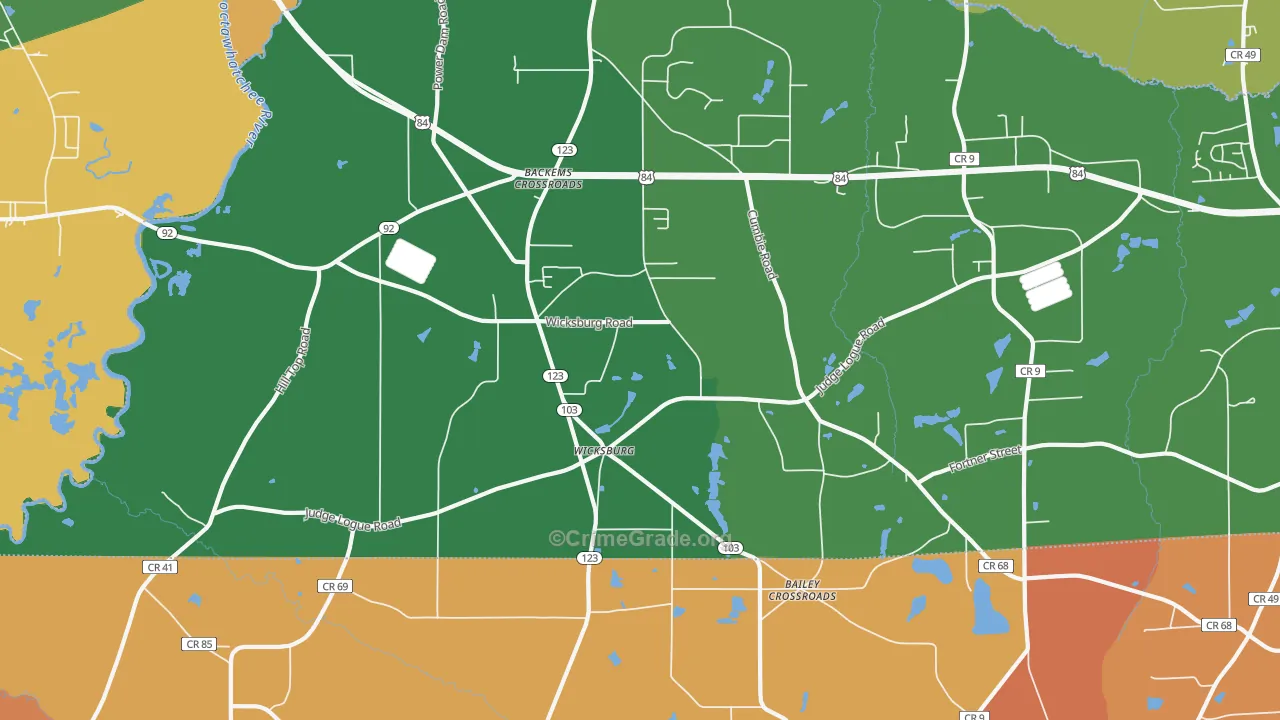 Wicksburg, AL Map of Robbery Rates