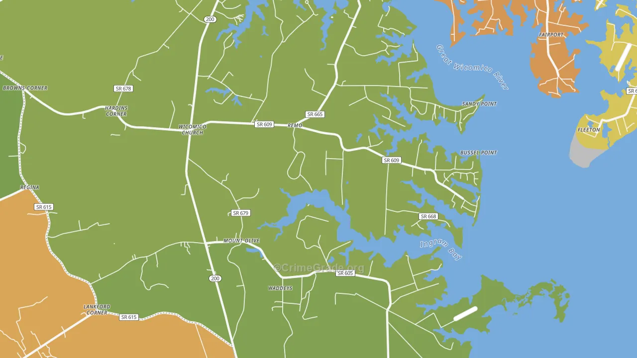 Wicomico Church, VA Map of Robbery Rates