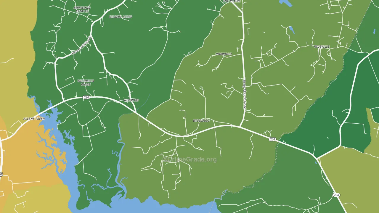 Wicomico, MD Map of Robbery Rates